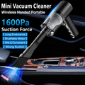Portable mini wireless vacuum cleaner with 1600Pa strong suction for cleaning car interiors, keyboards, sofas, drawers and office desks.