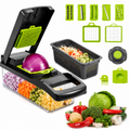 Premium 9-in-1 vegetable cutter with interchangeable stainless steel blades for quick and precise food preparation.