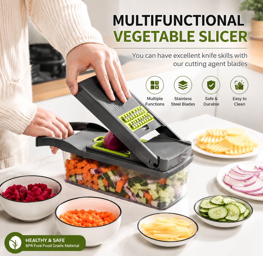 9-in-1 vegetable cutter making quick, precise and effortless vegetable preparation.